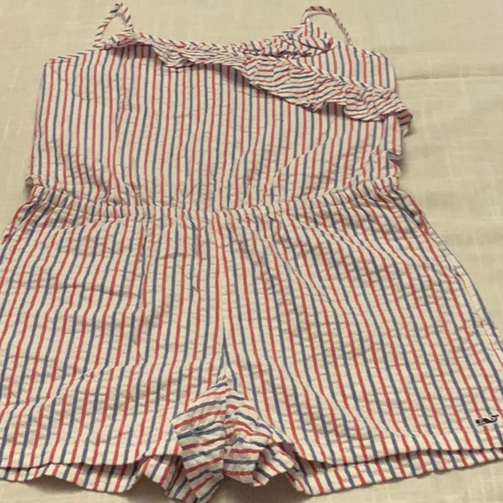 New Girls Firework Seersucker Romper Stripe Red Size L